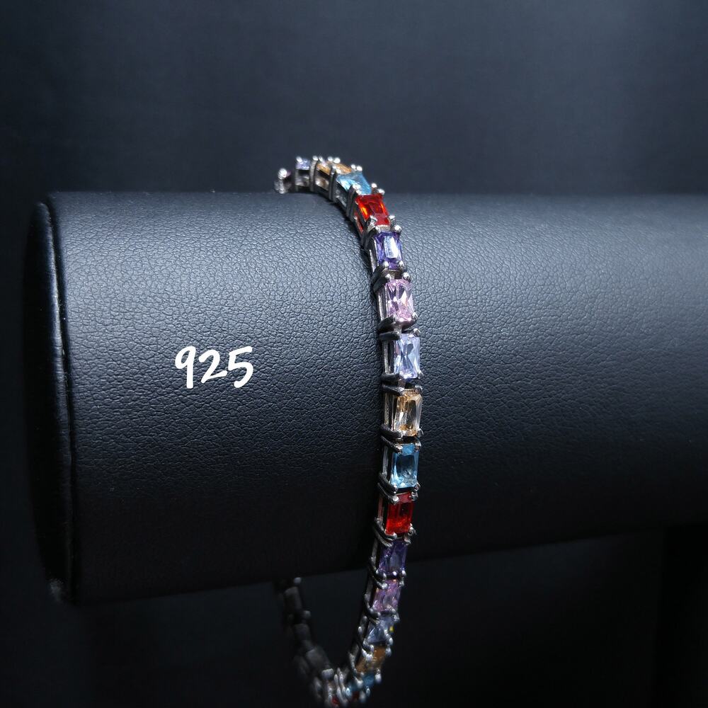 Vintage Sterling Silver Multi-Color CZ Tennis Bracelet, 925 Marked, 1990s